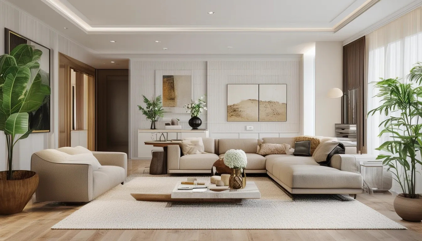 Before and after virtual staging of a modern living room