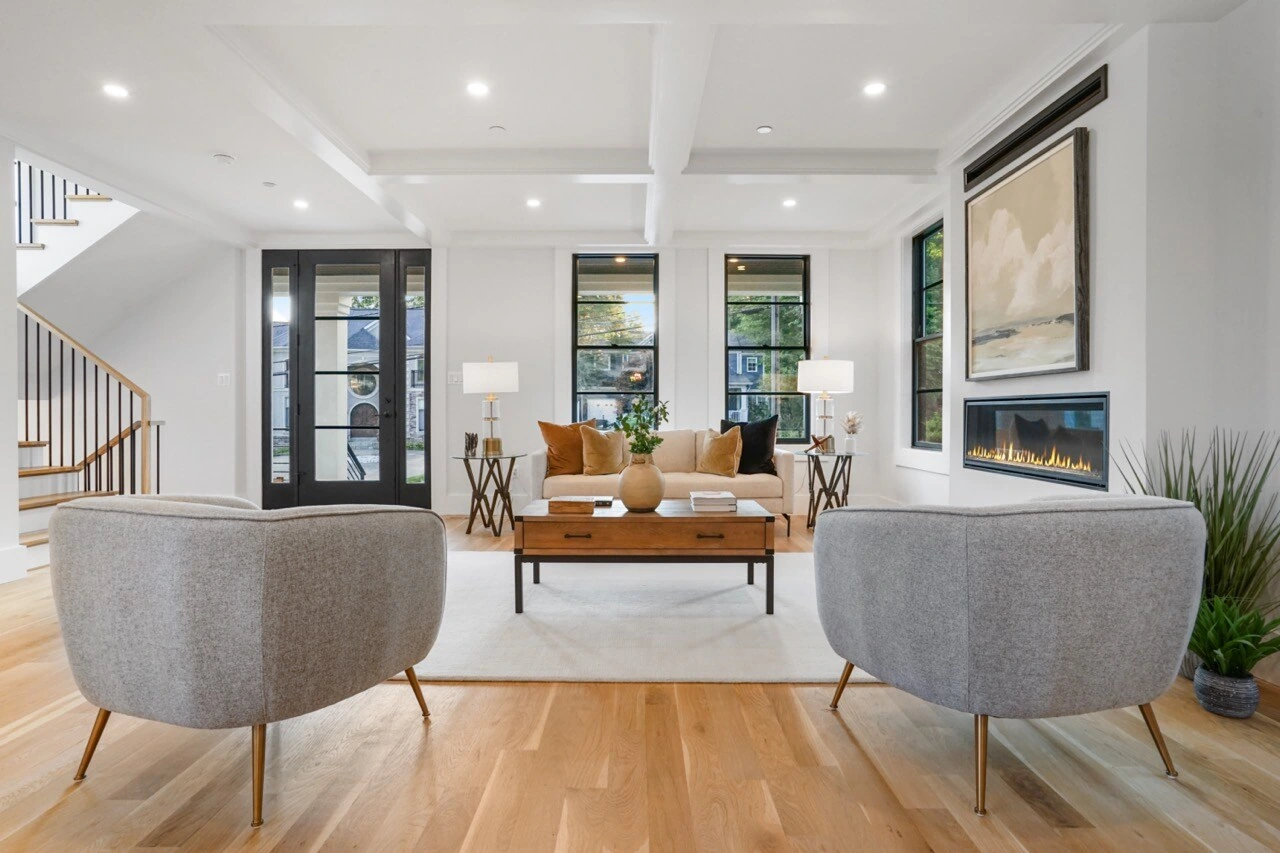 Professional HDR real estate interior photo of a modern living room
